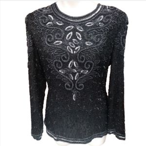Vintage Joseph Ribkoff Black Silk sequin embellished Blouse